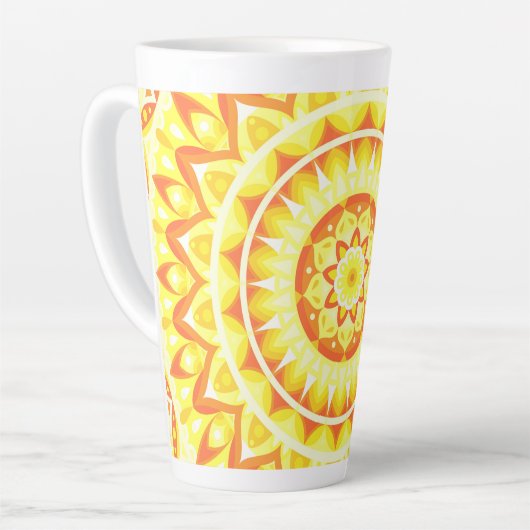 Gelbes Mandala Helles Sonnenschein Boho-Muster Glü Milchtasse (Linke Ecke)