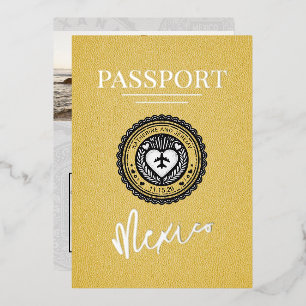 Gelbes Mexiko Reisepass Hochzeit Folieneinladung