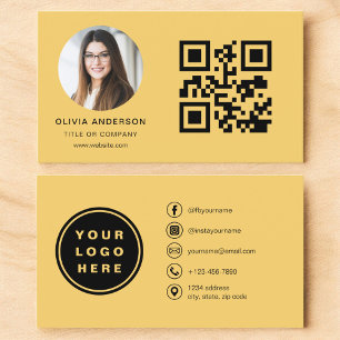 Gelbes Minimalistisches modernes Foto mit QR-Code Visitenkarte