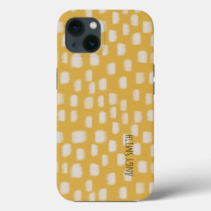Gelbes Minimalmuster mit personalisiertem Seitenna iPhone 13 Hülle
