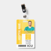 Gelbes Mitarbeiter-Foto, Bar-Code, Logo-ICU-ID Ausweis (Vorderseite mit Clip)