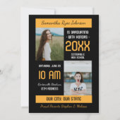 Gelbes moderner Block 3-Foto-Abschluss Einladung (Rückseite)