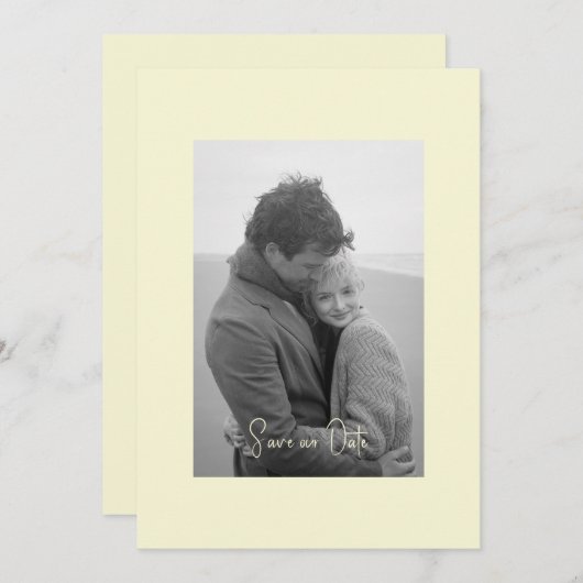 Gelbes, modernes Foto mit B/W-Qualität Save The Date (Vorne/Hinten)