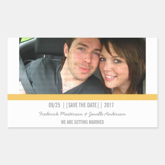 Gelbes modernes Foto Save the Date Aufkleber (Vorderseite)