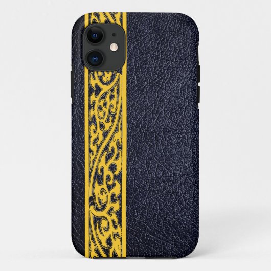 Gelbes modernes schwarzes Leder Case-Mate iPhone Hülle (Rückseite)