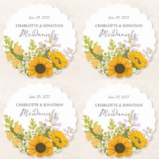 Gelbes modernes Sonnenblumenstrauß Hochzeit Untersetzer