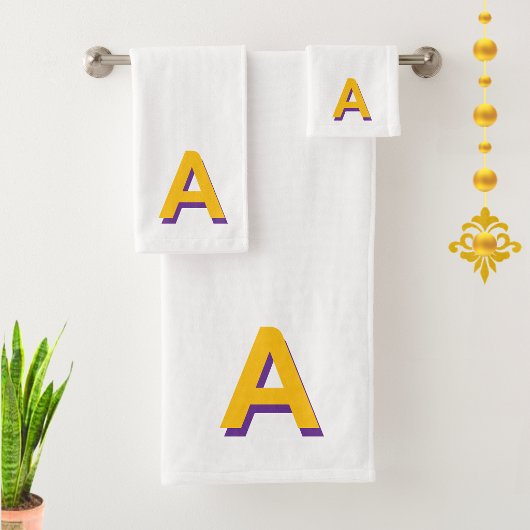 Gelbes Monogramm auf Weiß Badhandtuch Set
