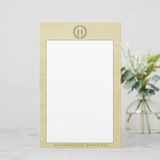 Gelbes Monogramm-Krängungsrädchen Briefpapier (Stehend Vorderseite)