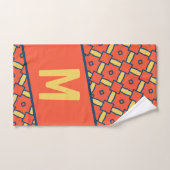 Gelbes Monogramm Orange Geometrisches Muster Badhandtuch Set (Handtuch)