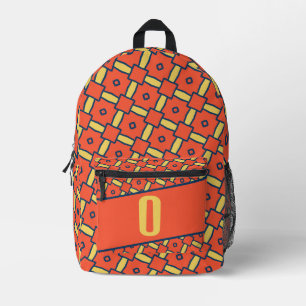 Gelbes Monogramm Orange Geometrisches Muster Bedruckter Rucksack