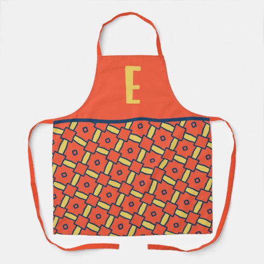 Gelbes Monogramm Orange Geometrisches Muster Schürze (Vorderseite)