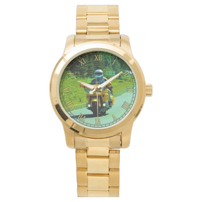 Gelbes Motorrad auf der Autobahn #Gift Watch Range Armbanduhr (Vorderseite)
