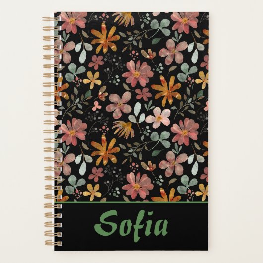 Gelbes Muster botanisch grüner schwarzer Planer (Vorderseite)