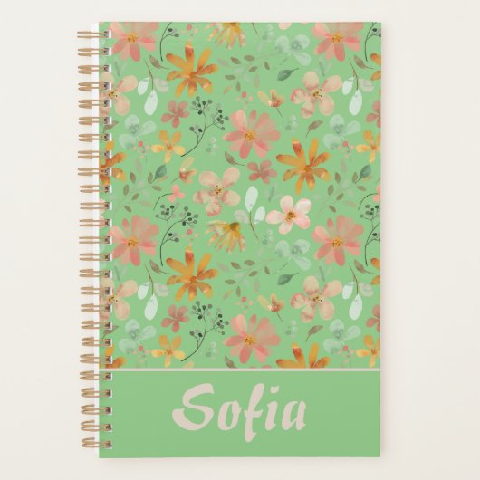 Gelbes Muster botanischer grüner Planer (Vorderseite)