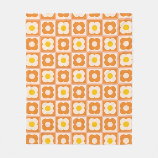 Gelbes Muster des Schachbretts Retro Floral, orang Fleecedecke (Vorderseite)