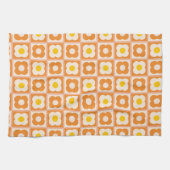 Gelbes Muster des Schachbretts Retro Floral, orang Geschirrtuch (Horizontal)