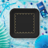 Gelbes Muster schwarzes Quadrat Papierplatte Pappteller (Party)