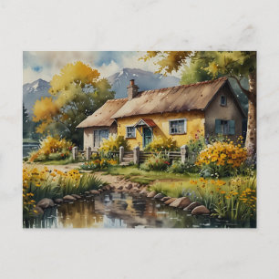 Gelbes Naturhaus Aquarell Postkarte