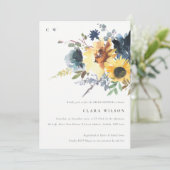 Gelbes Navy-Sonnenblumen-Brautparty Einladung (Stehend Vorderseite)