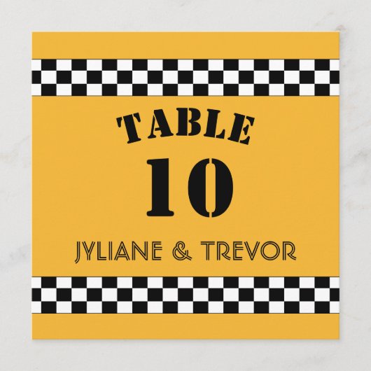 Gelbes NYC Schachbrett Taxi Cab Square Tischnummer (Vorderseite)
