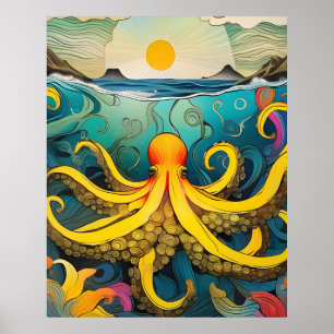 Gelbes Octopus-Poster Poster