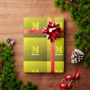 Gelbes ombre geometrisches Maschenmuster Monogram Geschenkpapier