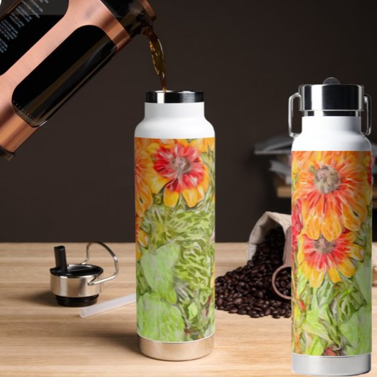 Gelbes Orange Rudbeckia Painterly-Blue Image Trinkflasche