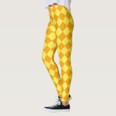 Gelbes Orange Schachbrett Diamantmuster Leggings (Links)