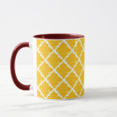Gelbes/orangefarbenes Muster mit rotem Griff Tasse (Links)