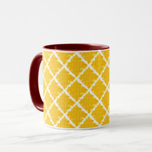 Gelbes/orangefarbenes Muster mit rotem Griff Tasse