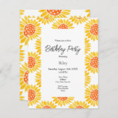Gelbes Orangenfarbenes Sonnenblumenmuster Einladung (Vorne/Hinten)