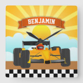 Gelbes Orangenrasen Personalisiert Name Kinderzimm Quadratische Wanduhr (Vorderseite)