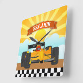 Gelbes Orangenrasen Personalisiert Name Kinderzimm Quadratische Wanduhr (Winkel)