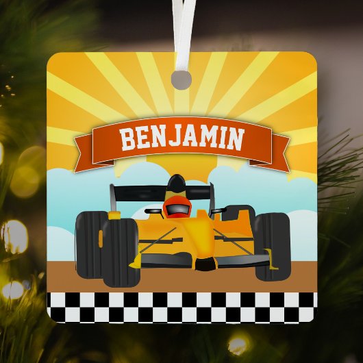 Gelbes Orangenrasen Personalisierter Name Kinderzi Ornament Aus Metall