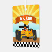 Gelbes Orangenrasen Personalisierter Name Kinderzi Ornament Aus Metall (Vorderseite links)