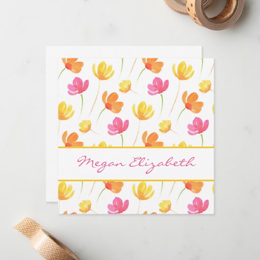 Gelbes Orangenrosa Muster für die Blume Mitteilungskarte (Vorderseite/Rückseite Beispiel)