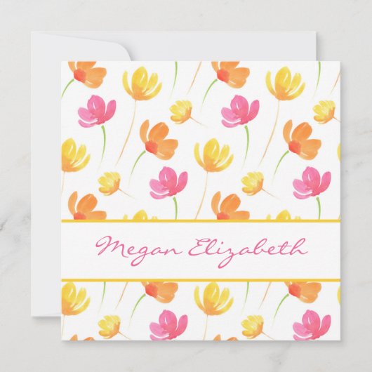 Gelbes Orangenrosa Muster für die Blume Mitteilungskarte (Vorderseite)