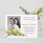 Gelbes Orchid-Blume-Foto Hochzeit Einladung (Stehend Vorderseite)