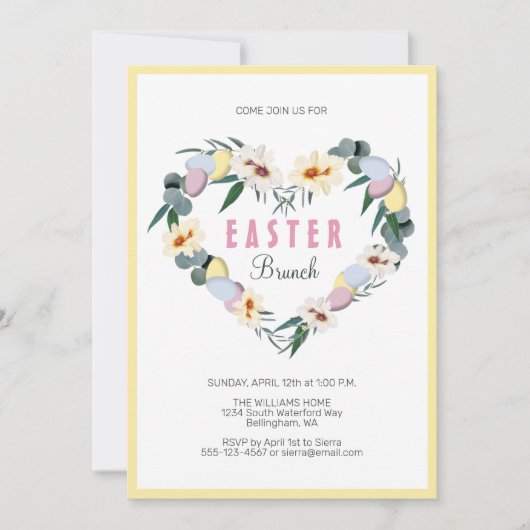 Gelbes Ostereier Blume Herzklopfen Brunch Einladung (Vorderseite)