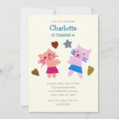 Gelbes Papierstreifen Katzen Kindergeburtstag Einladung (Vorderseite)