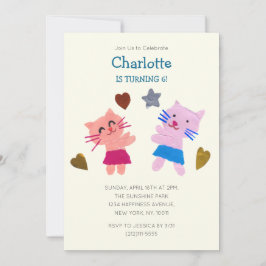 Gelbes Papierstreifen Katzen Kindergeburtstag Einladung