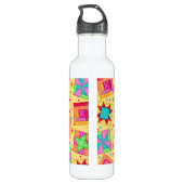Gelbes Patchwork Personalisierte Blockkunst Edelstahlflasche (Rückseite)