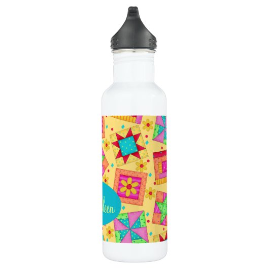 Gelbes Patchwork Personalisierte Blockkunst Edelstahlflasche (Rechts)