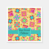 Gelbes Patchwork Quilt Blockname Happy Retirement Serviette (Vorderseite)