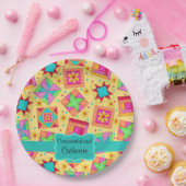 Gelbes Patchwork Quilt Blockname Herzlichen Glückw Pappteller (Party)