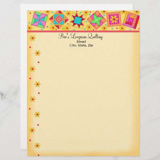 Gelbes Patchwork Quilt Blocks Letterhead Briefkopf (Vorne/Hinten)
