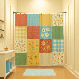 Gelbes Patchwork Quilt Rustikales Bauernhaus Duschvorhang