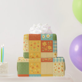 Gelbes Patchwork Quilt Rustikales Bauernhaus Geschenkpapier