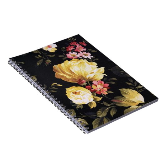 Gelbes Peony Design in Black Notizblock (Rechte Seite)