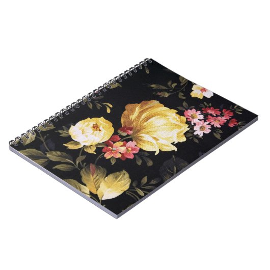 Gelbes Peony Design in Black Notizblock (Linke Seite)